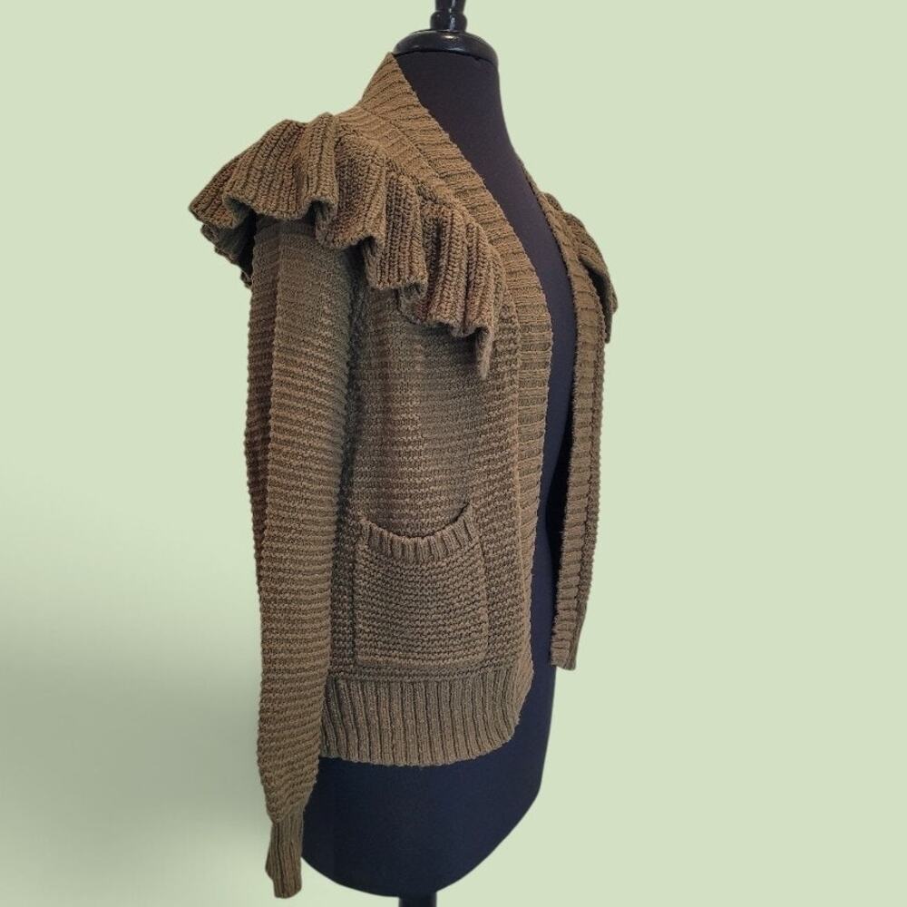 Madewell Women's Chunky Cardigan Sweater Green Ruffle Open Cottagecore Romantic